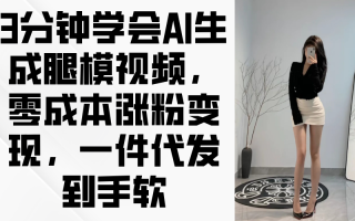 3分钟学会AI生成腿模视频，零成本涨粉变现，一件代发到手软