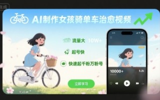 AI制作女孩骑单车治愈视频，流量大，起号快，快速起千粉万粉号