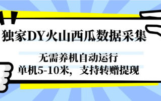 独家DY火山西瓜数据采集，无需养机自动运行，单机5-10米，支持转赠提现