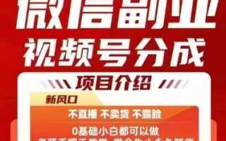微信副业视频号分成，不直播 不卖货 不露脸，三五分钟即可完成一条作，每日收益几十、几张不等
