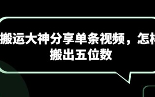 搬运大神分享单条视频，怎样搬出五位数