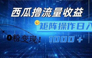 西瓜视频撸流量，简单上手，0粉变现矩阵操作，日入1000+【揭秘】
