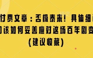 某付费文章：否极泰来! 具体细说 我们该如何妥善应对这场百年剧变!(建议收藏)