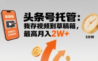 【头条号托管 】我存视频到草稿箱，你每天5分钟发布，最高月入2W+【揭秘】