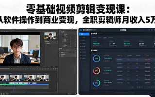 零基础视频剪辑变现课：从软件操作到商业变现，全职剪辑师月收入5万元