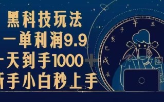 黑科技玩法，一单利润9.9,一天到手1000+，新手小白秒上手