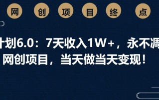 男粉计划6.0：7天收入1W+，永不凋谢的网创项目，当天做当天变现！
