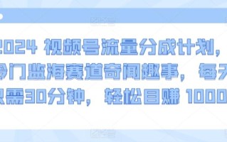 2024视频号流量分成计划，冷门监海赛道奇闻趣事，每天只需30分钟，轻松目赚 1000+【揭秘】