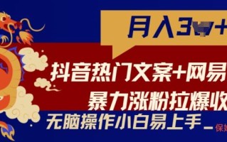 抖音热门文案+网易云截图暴力涨粉拉爆收益玩法，小白无脑操作，简单易上手【揭秘】
