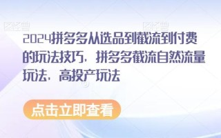 2024拼多多从选品到截流到付费的玩法技巧，拼多多截流自然流量玩法，高投产玩法