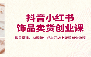 抖音小红书饰品卖货创业课，账号搭建、AI模特生成与开店上架营销全流程