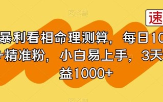 暴利看相命理测算，每日100+精准粉，小白易上手，3天收益1000+【揭秘】