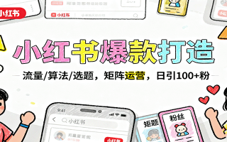 小红书爆款打造：流量/算法/选题，矩阵运营，日引100+粉