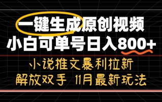 11月最新玩法小说推文暴利拉新，一键生成原创视频，小白可单号日入800+…