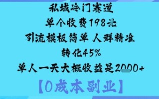 私域冷门赛道:单个收费198米引流模板简单人群精准转化45%单人一天大概收益是1k+