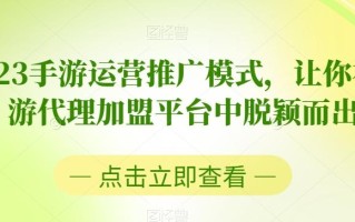 2023手游运营推广模式，让你在手游代理加盟平台中脱颖而出