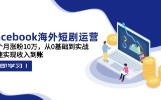 Facebook海外短剧运营：一个月涨粉10万，从0基础到实战，快速实现收入到账