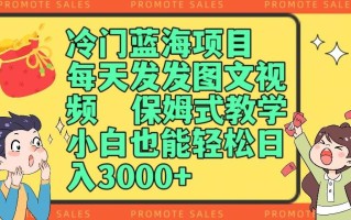 冷门蓝海项目，每天发发图文视频，保姆式教学，小白也能轻松日入3000+