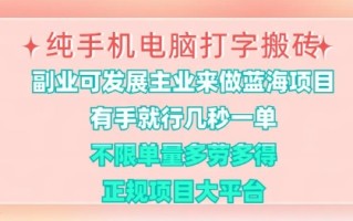 纯手机电脑打字搬砖，有手就行，几秒一单，多劳多得，正规项目大平台【揭秘】