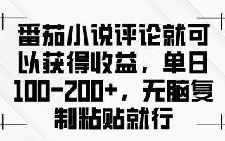 番茄小说评论就可以获得收益，单日100-200+，无脑复制粘贴就行