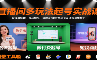 直播间多玩法起号实战课：含绿幕搭建、选品排品，自然流/微付费起号及违规调整技巧