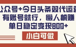 公众号+今日头条双代运营，有账号就行，单日稳定变现8张【揭秘】