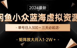 最新闲鱼小众蓝海虚拟资源，单号日入300＋，三天必起店，矩阵放大月入1-2W