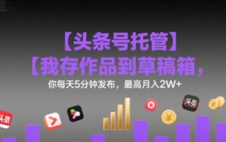 【头条号托管 】我存作品到草稿箱，你每天5分钟发布，最高月入2W+【揭秘】