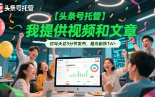 【头条号托管 】我提供视频和文章，你每天花5分钟发布，最高躺挣1W+【揭秘】