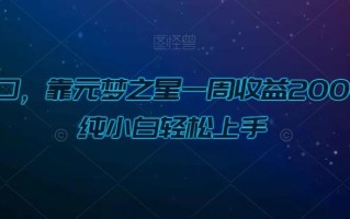 新风口，靠元梦之星一周收益20000，纯小白轻松上手