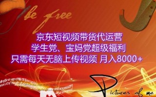 京东短视频带货代运营，学生党、宝妈党超级福利，只需每天无脑上传视频，月入8000+【仅揭秘】