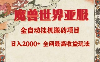 (9920期)亚服魔兽全自动搬砖项目，日入2000+，全网独家最高收益玩法。