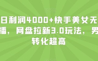 单日利润4000+快手美女无人挂播，网盘拉新3.0玩法，男粉转化超高【揭秘】