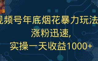 视频号年底烟花暴力玩法，涨粉迅速,实操一天收益1000+