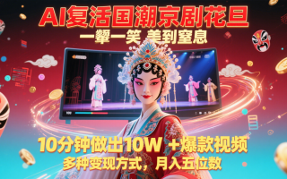 AI复活国潮京剧花旦，一颦一笑美到窒息，10分钟做出10W+爆款视频，多种变现方式