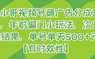 旺小哥视频号薅广告分成项目，年前偏门小玩法，次日出结果，单号单天500+元【有时效性】