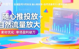 抖音千川全域起号9月玩法 随心推投放+自然流量放大+素材优化 单场盈利破万