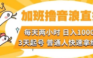 加班撸音浪直播，每天两小时，日入1000+，直播话术才3句，3天起号，普通人快速拿结果【揭秘】