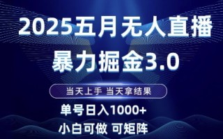 2025五月无人直播暴力掘金3.0，当天上手，当天拿结果，单号日入1k+小白可做可矩阵【揭秘】