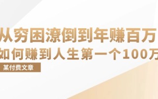 某付费文章：从穷困潦倒到年赚百万，她告诉你如何赚到人生第一个100万