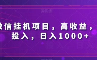 微信挂机项目，高收益，低投入，日入1000+
