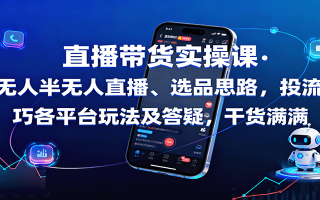 直播带货实操课：含无人半无人直播、选品思路，投流技巧，各平台玩法及答疑，干货满满