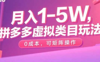 月入1-5W，拼多多虚拟类目玩法，0成本，可矩阵操作