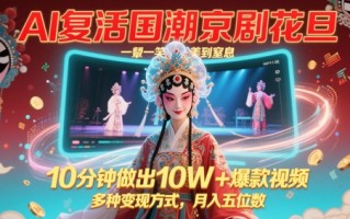AI复活国潮京剧花旦，一颦一笑美到窒息，10分钟做出10W+爆款视频，多种变现方式，月入五位数
