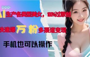 AI生产各类型美女，100%过原创，快速爆万粉，多渠道变现，新手可做