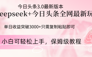 Deepseek结合今日头条全网最新玩法，单日收益突破3000+，只需要简单的…