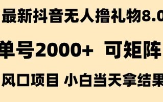 抖音无人撸礼物8.0玩法 全新风口 见效果快 全无人 单号当天产出2000+