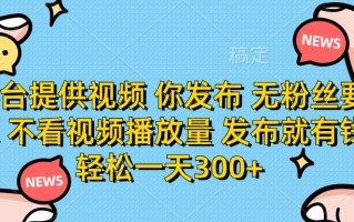 平台提供视频 你发布 无粉丝要求 不看视频播放量 发布就有钱 轻松一天300+