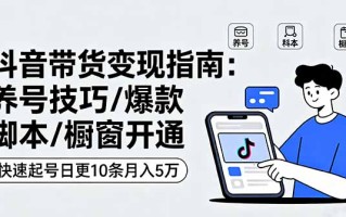 抖音带货变现指南：养号技巧/爆款脚本/橱窗开通，快速起号日更10条月入5万