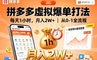 拼多多虚拟爆单打法，每天1小时，月入2W+，从0-1全流程